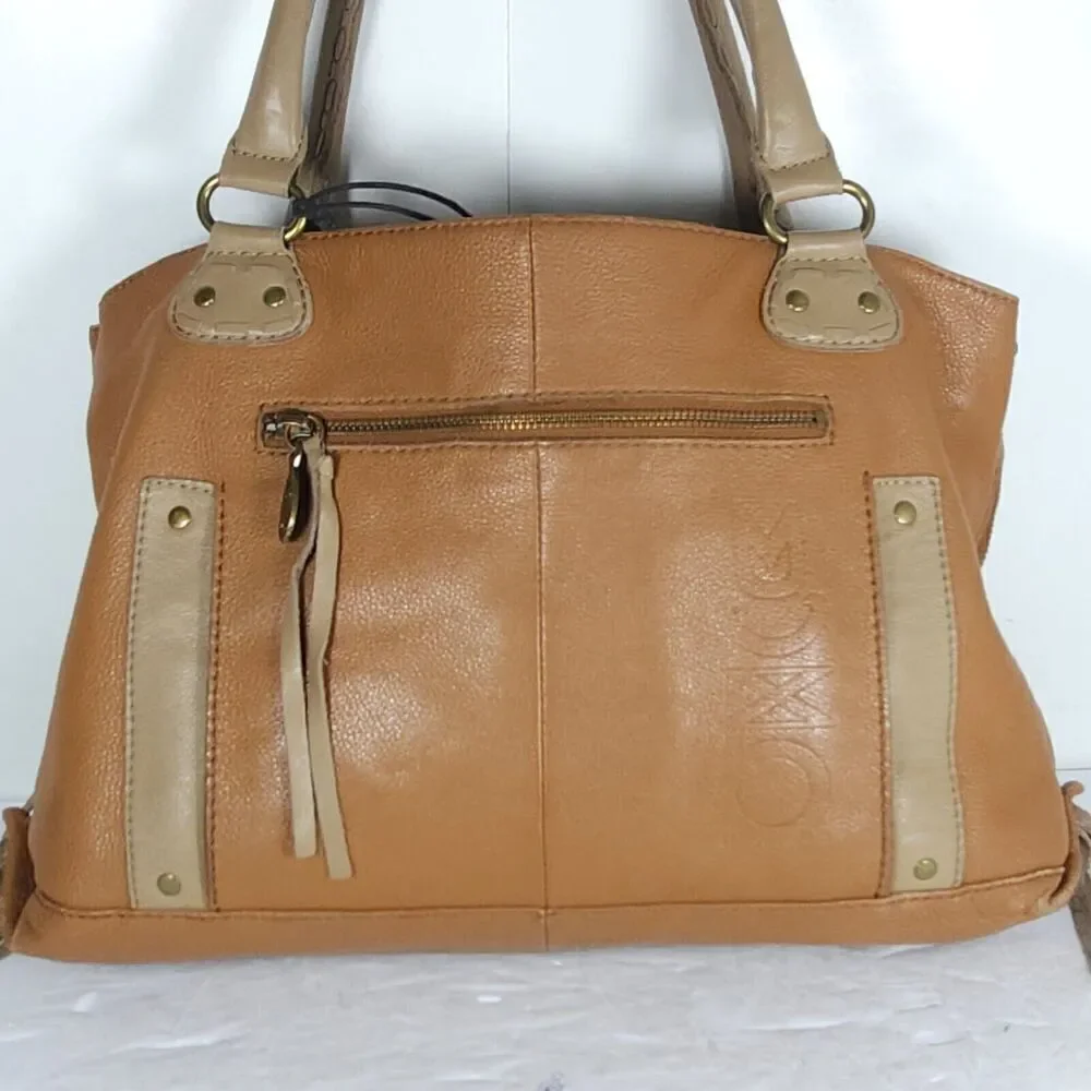 Muxo By Camila Alves Brown Leather Fringe Logo Handbag Purse Bag